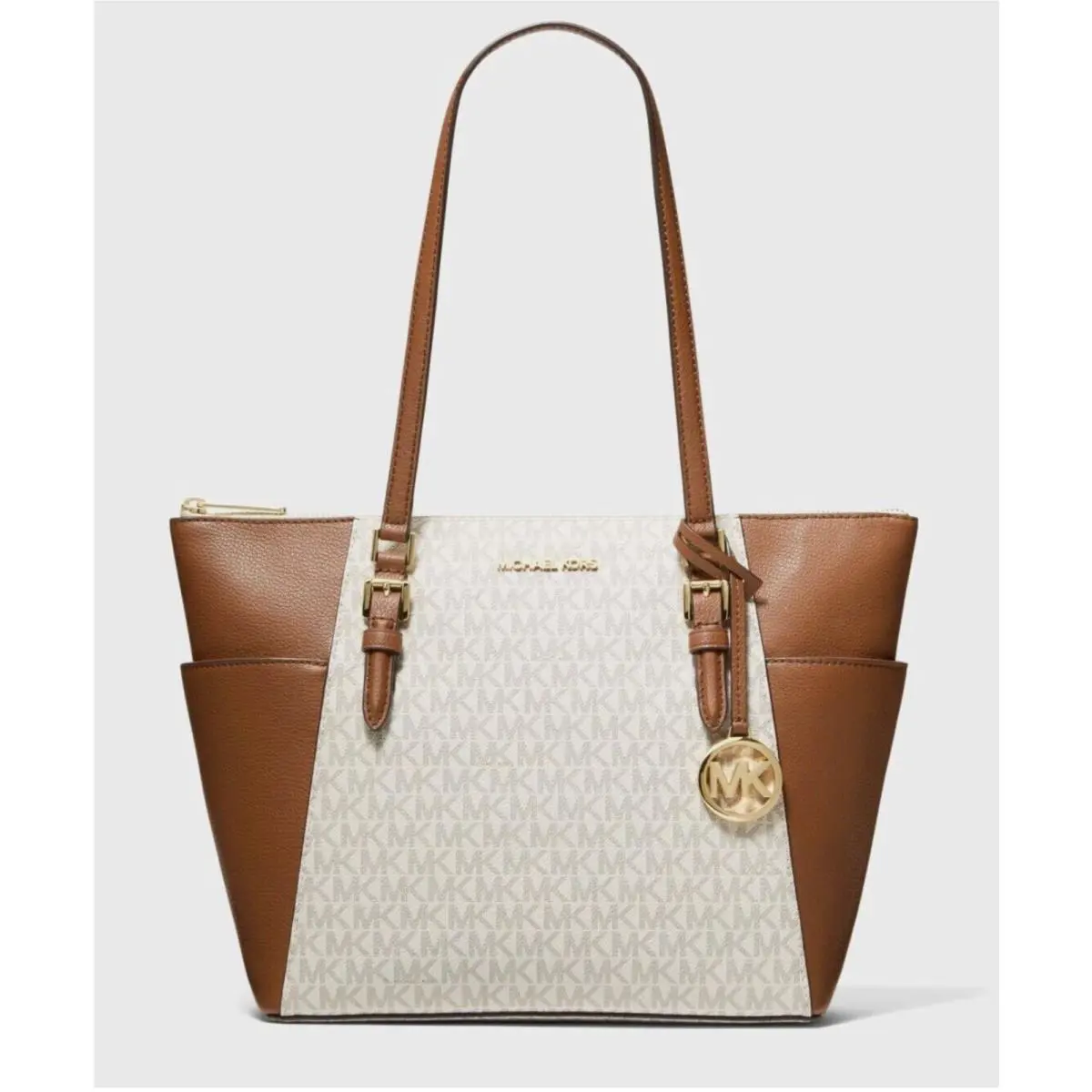 Michael Kors Charlotte Large Shoulder Tote Bag – Signature Canvas Vanilla