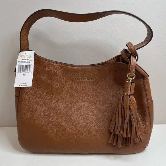 Kors Ashbury Large Leather Shoulder Bag Purse Brown