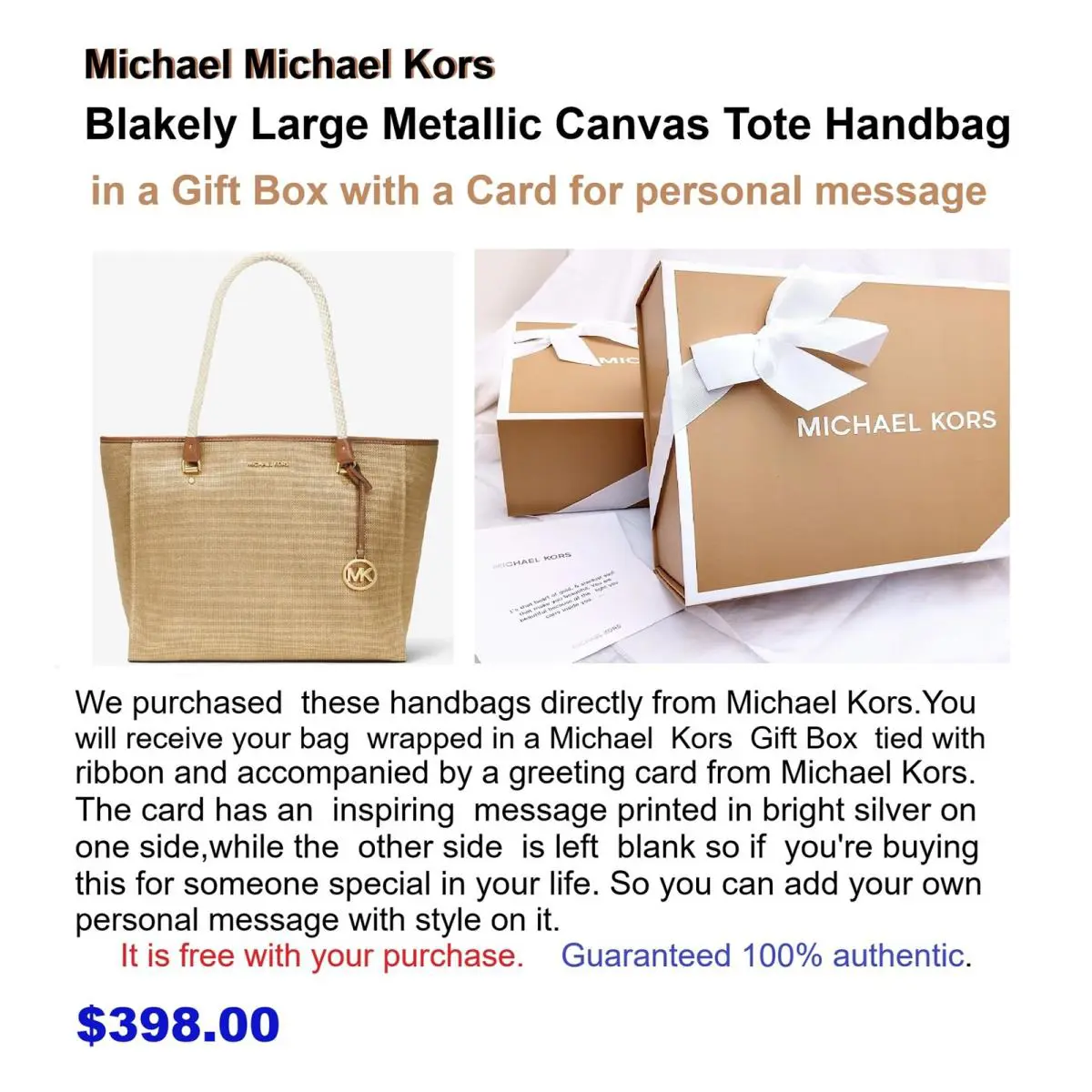 Kors Blakely Large Metallic Canvas Tote Handbag