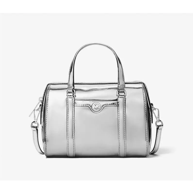 Michael Kors Jet Set Small Patent Duffel Crossbody Bag Metallic Silver