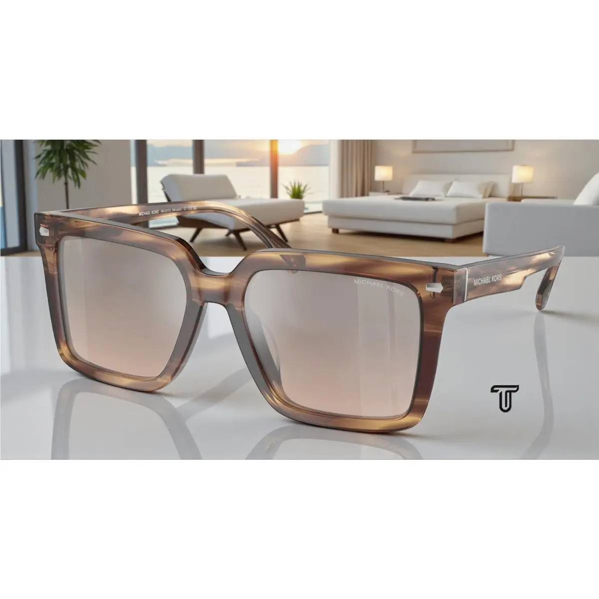 MK2217U 39776I Abruzzo Brown Horn Brn Black 55 mm Men`s Sunglasses by Michael Kors