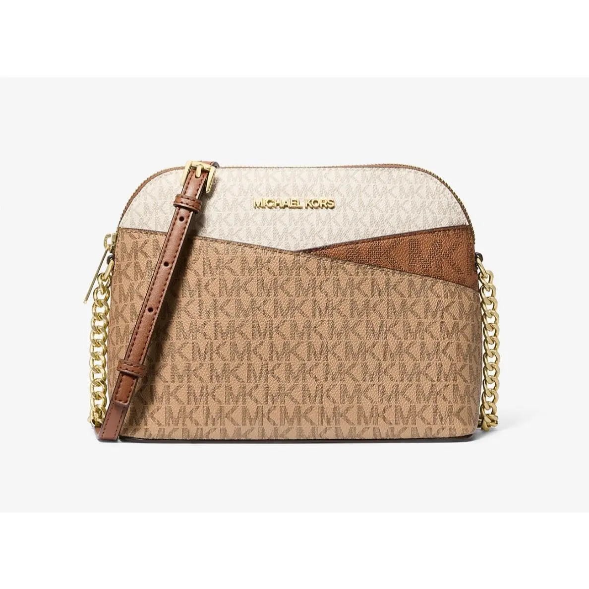 Michael Kors Jet Set Travel Medium Dome Crossbody Signature MK Bag Camel Multi