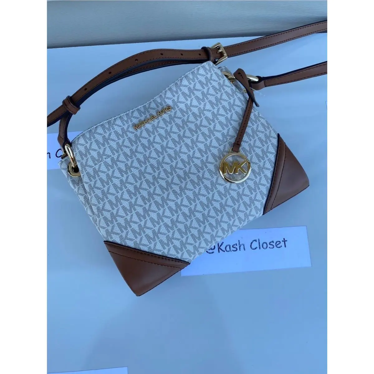 Crossbody Nicole Large Triple Compartment Bag MK Signature Vanilla by Michael Kors