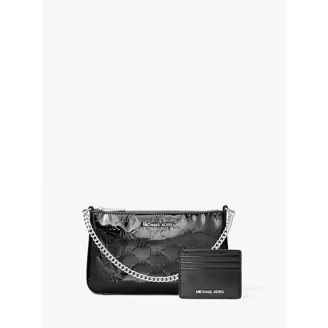 Michael Kors Women Jet Set Patent Logo Debossed Pochette and Card Case Gift Set