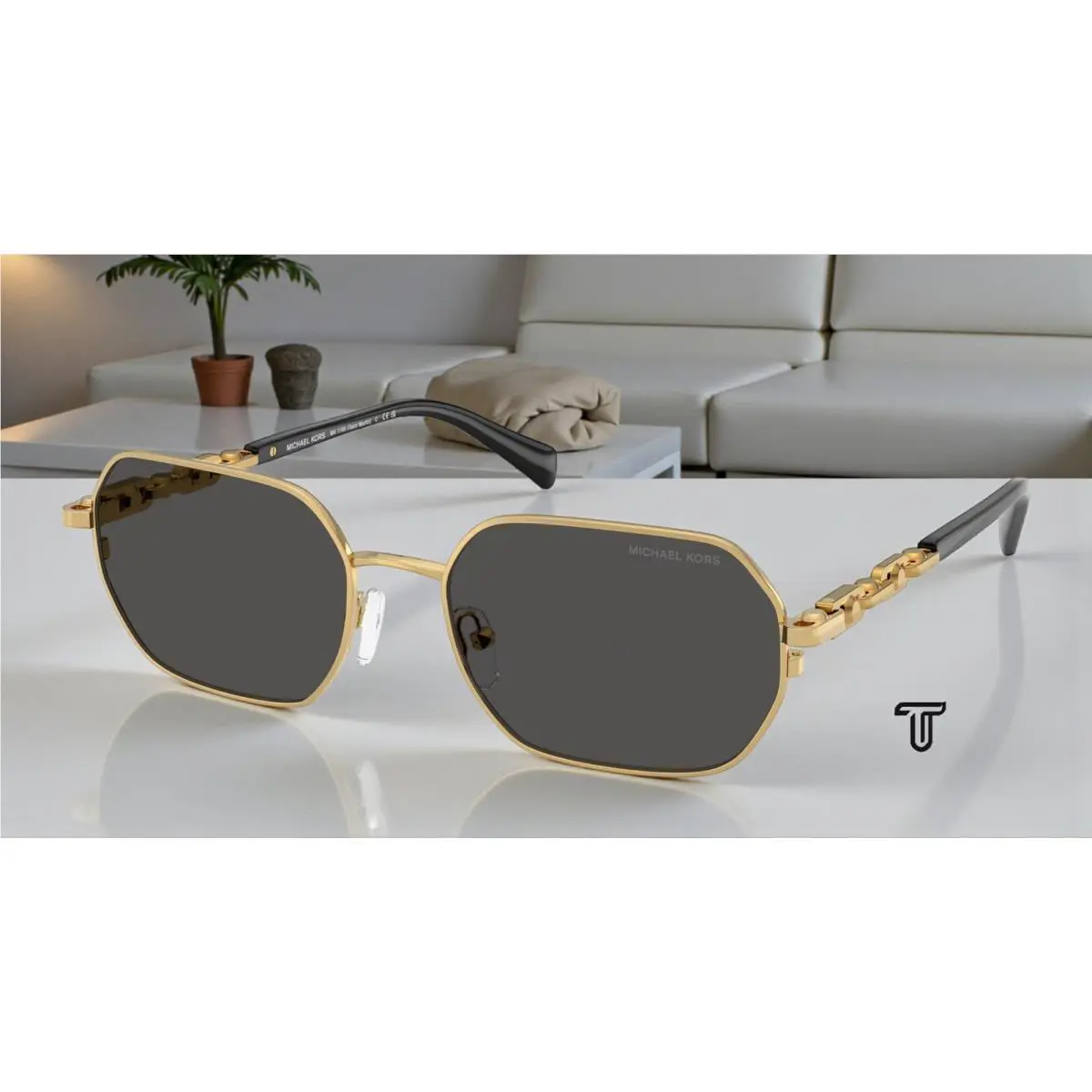 Michael Kors MK1165 189687 Saint Martin Yellow Gold Dk Grey 57 Unisex Sunglasses - Frame: Yellow Gold Shiny, Lens: Dark Grey Solid