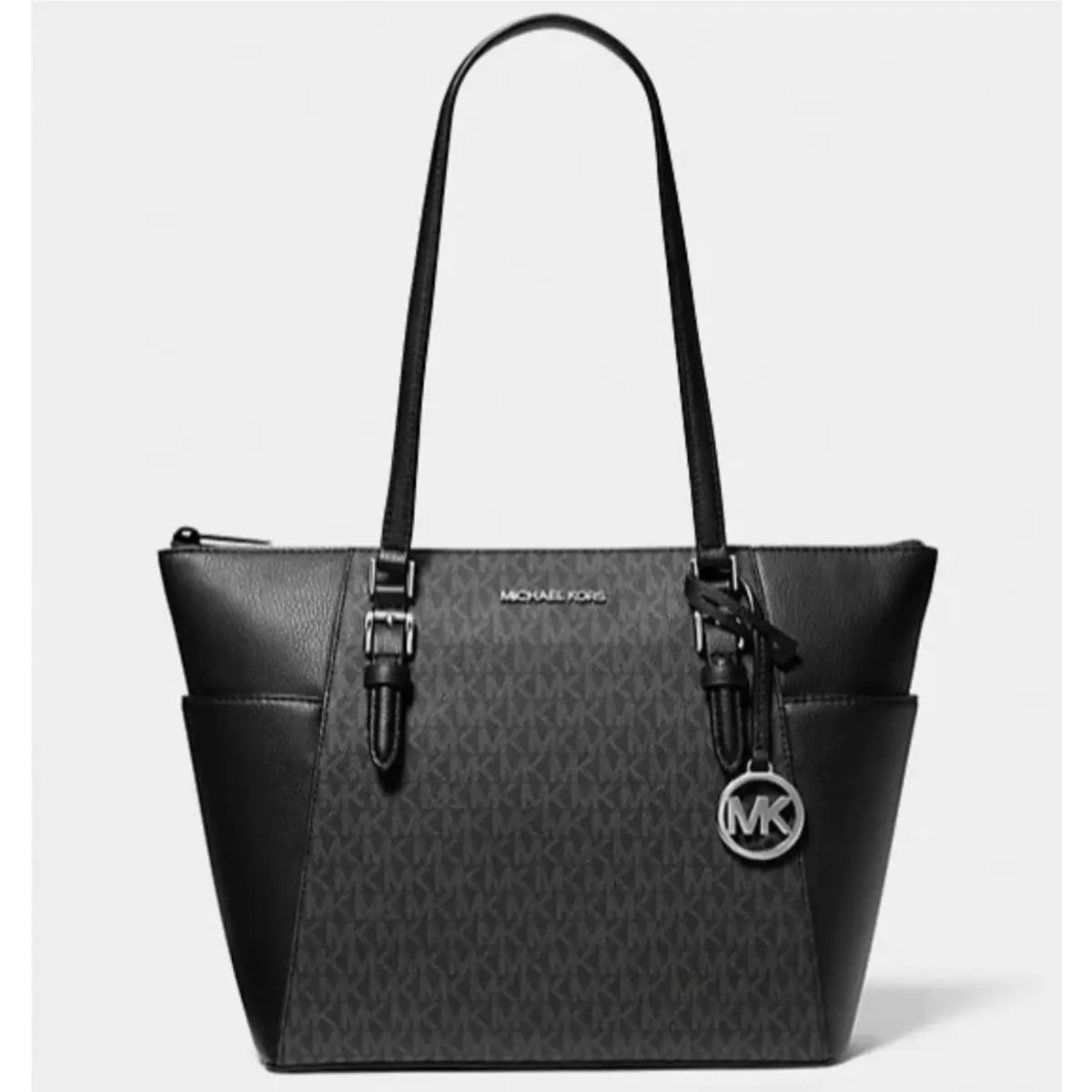 Michael Kors Charlotte Large Shoulder Tote Bag – Signature Canvas Black