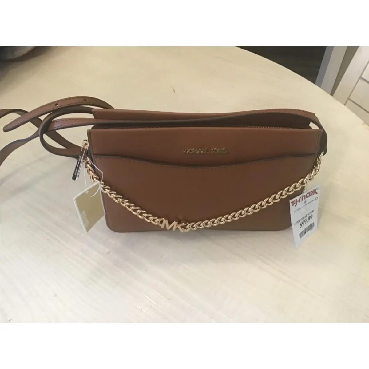 Michael Kors Jet Set Convertible Chain Swag Logo Leather Crossbody Brown