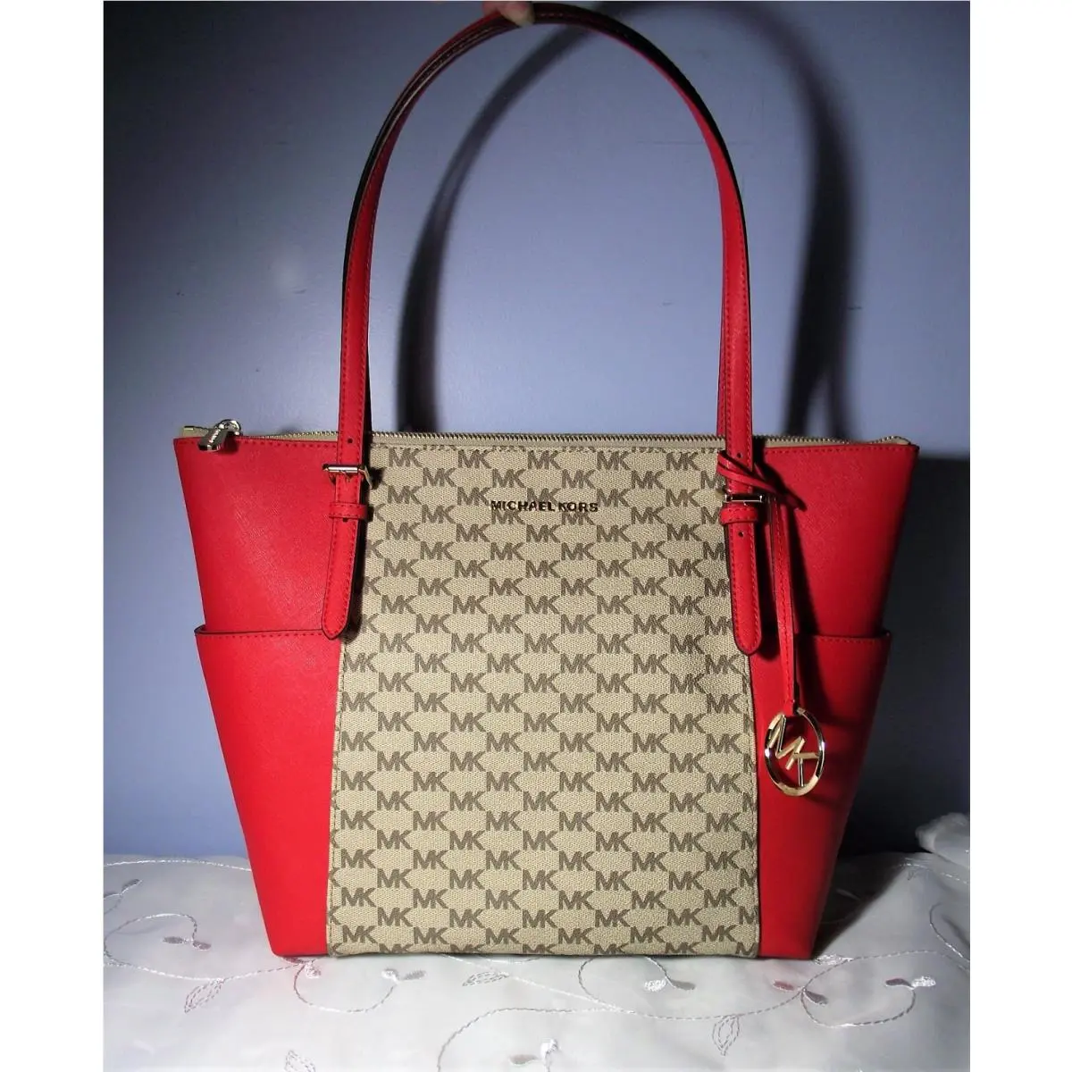 MK Vermilion/red Leather Tote Bag by Michael Kors