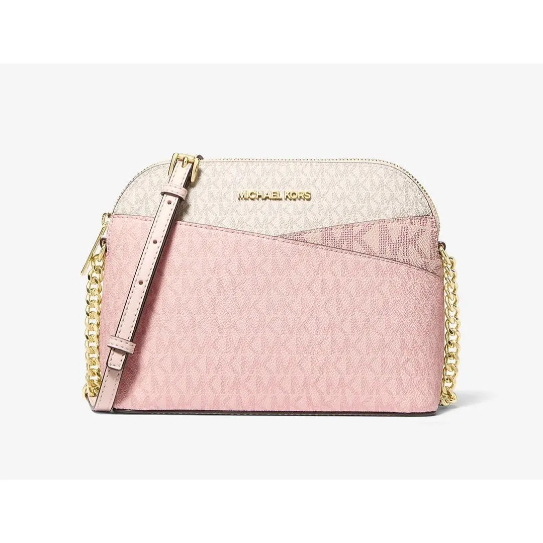 Michael Kors Jet Set Travel Medium Dome Crossbody Signature MK Bag Powder Blush