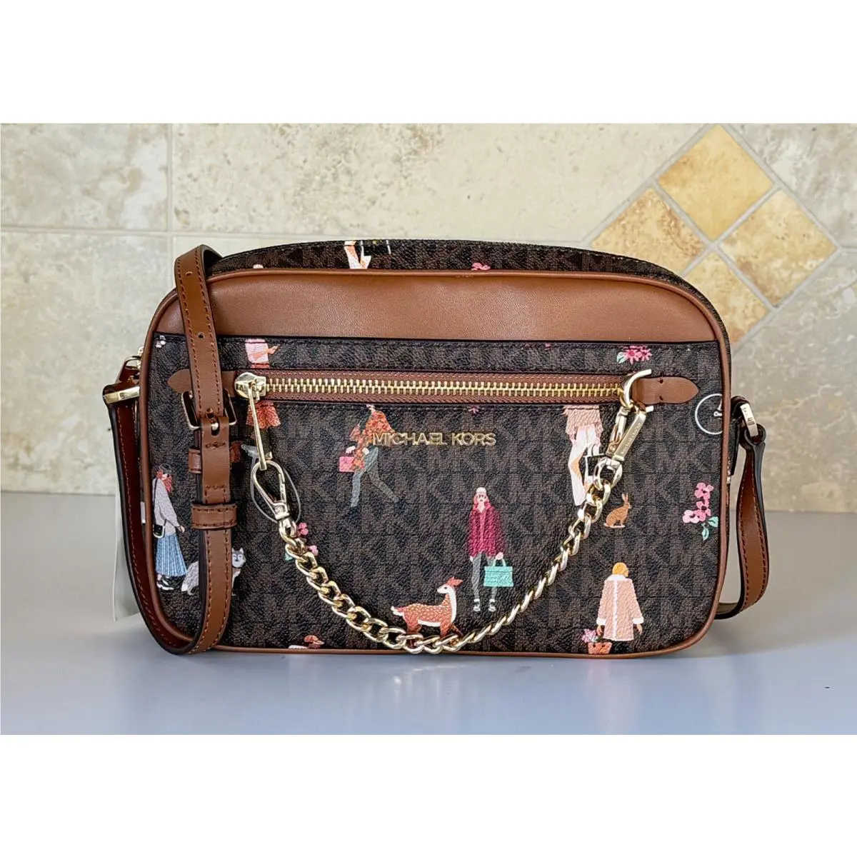 Michael Kors Jet Set Girls East West Chain Shoulder Crossbody Bag MK Brown