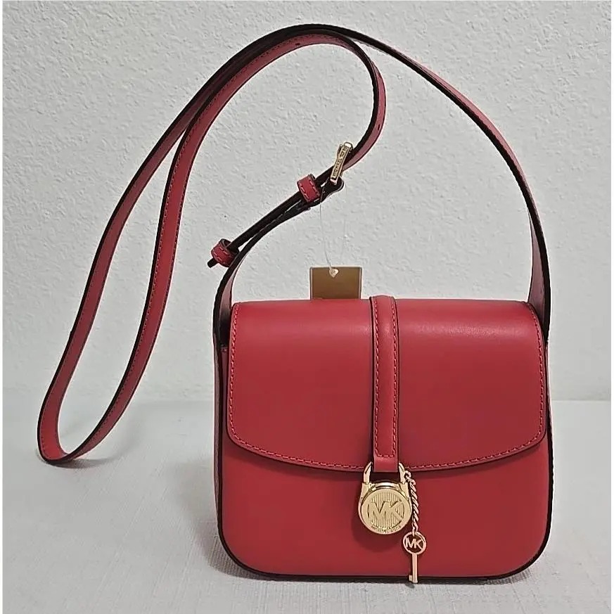 Michael Kors Lyra Small Flap Crossbody MK Key Lock Purse Leather