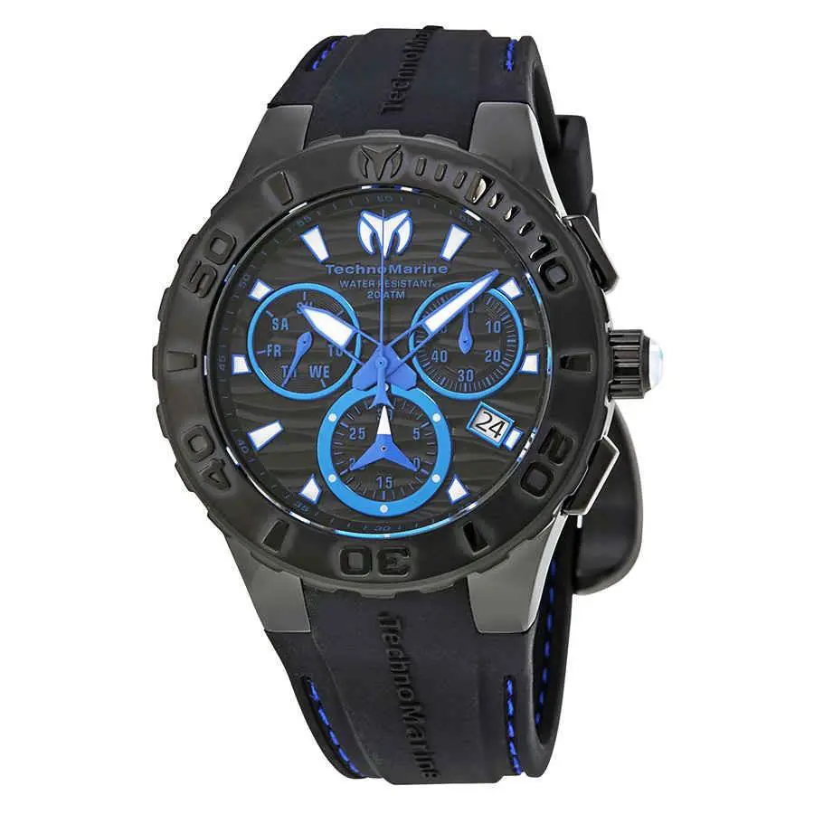 Technomarine Cruise Medusa Chronograph Black Dial Men`s Watch 115080 - Dial: Black, Band: Black, Bezel: Black Ion-plated