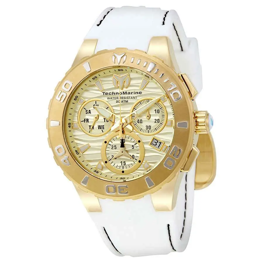 Technomarine Cruise Medusa Chronograph Gold Dial Men`s Watch 115078 - Dial: Gold, Band: White, Bezel: Gold-tone