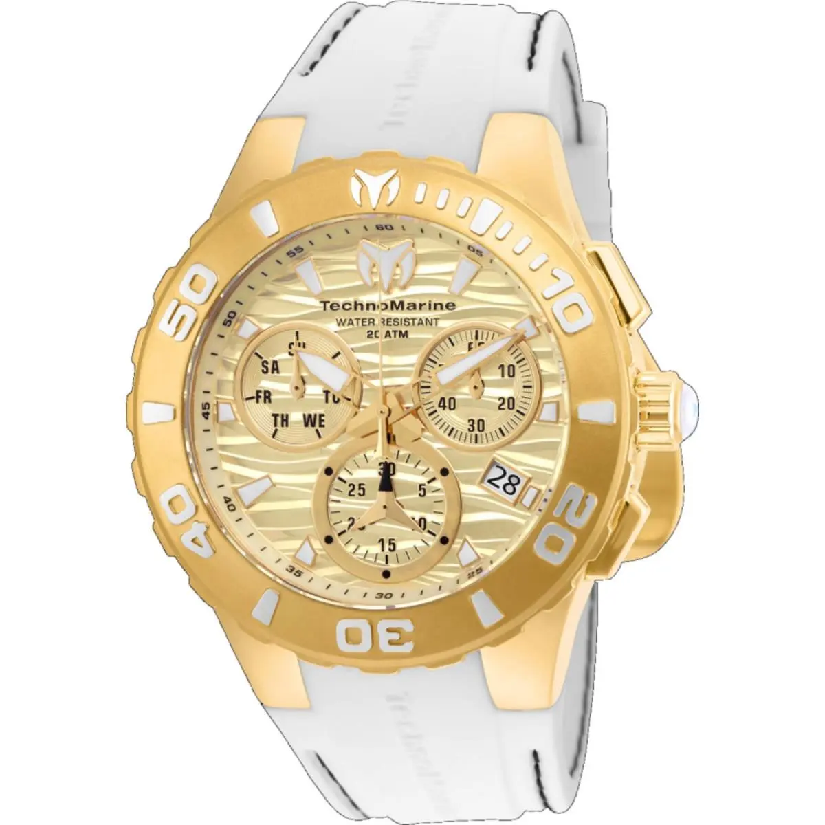 Technomarine Men`s Watch Cruise Medusa Quartz Gold Tone Dial Strap TM-115078 - Dial: Gold, Band: White