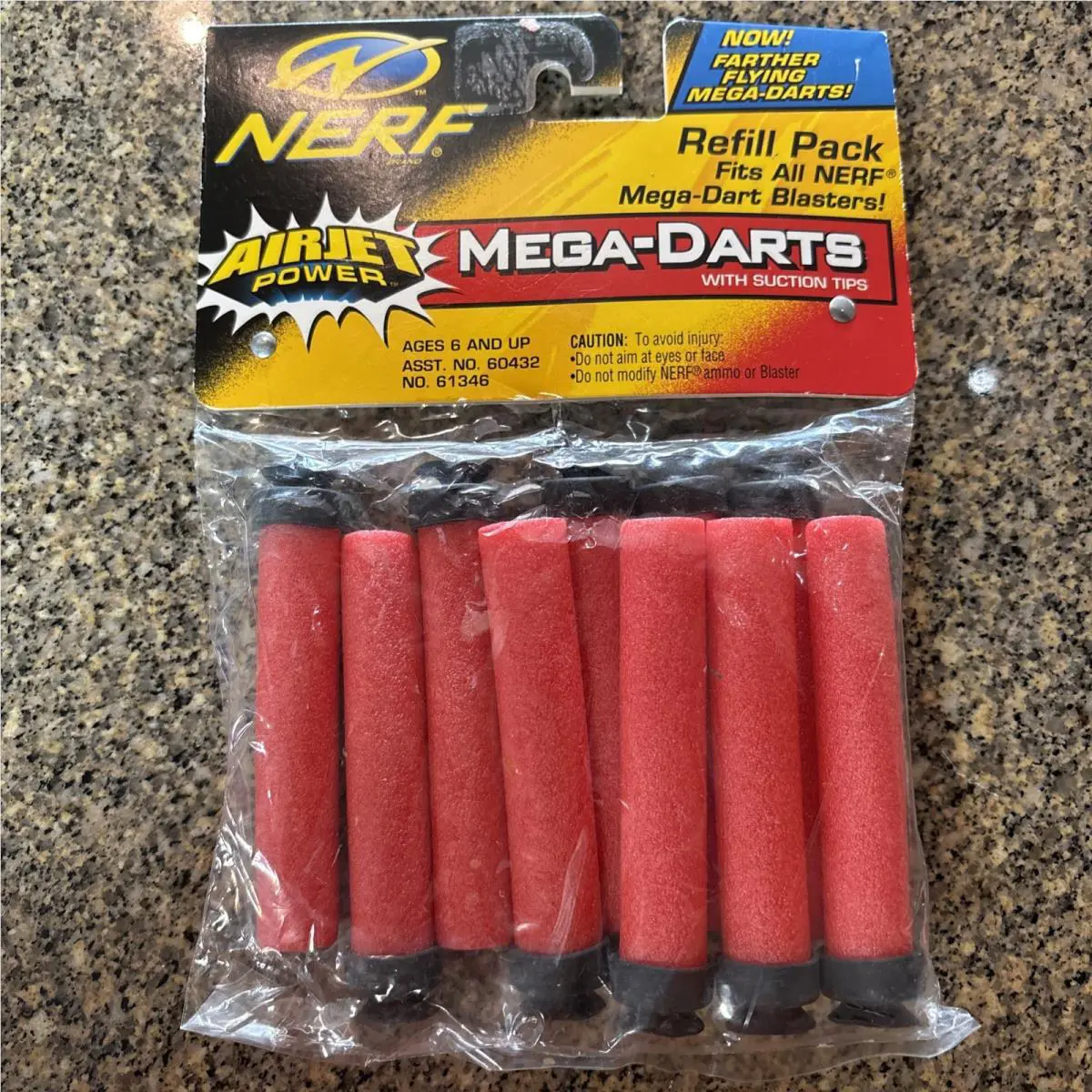 1998 Vintage Nerf Mega Darts with Suction Tips Refill Pack Red Airjet Power