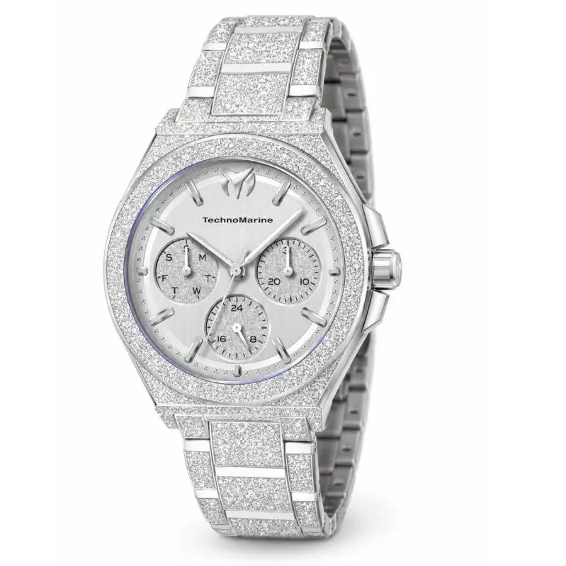 Technomarine Ocean Empress Womens 34mm Sparkling Silver Day Date Watch TM-318148 by TechnoMarine