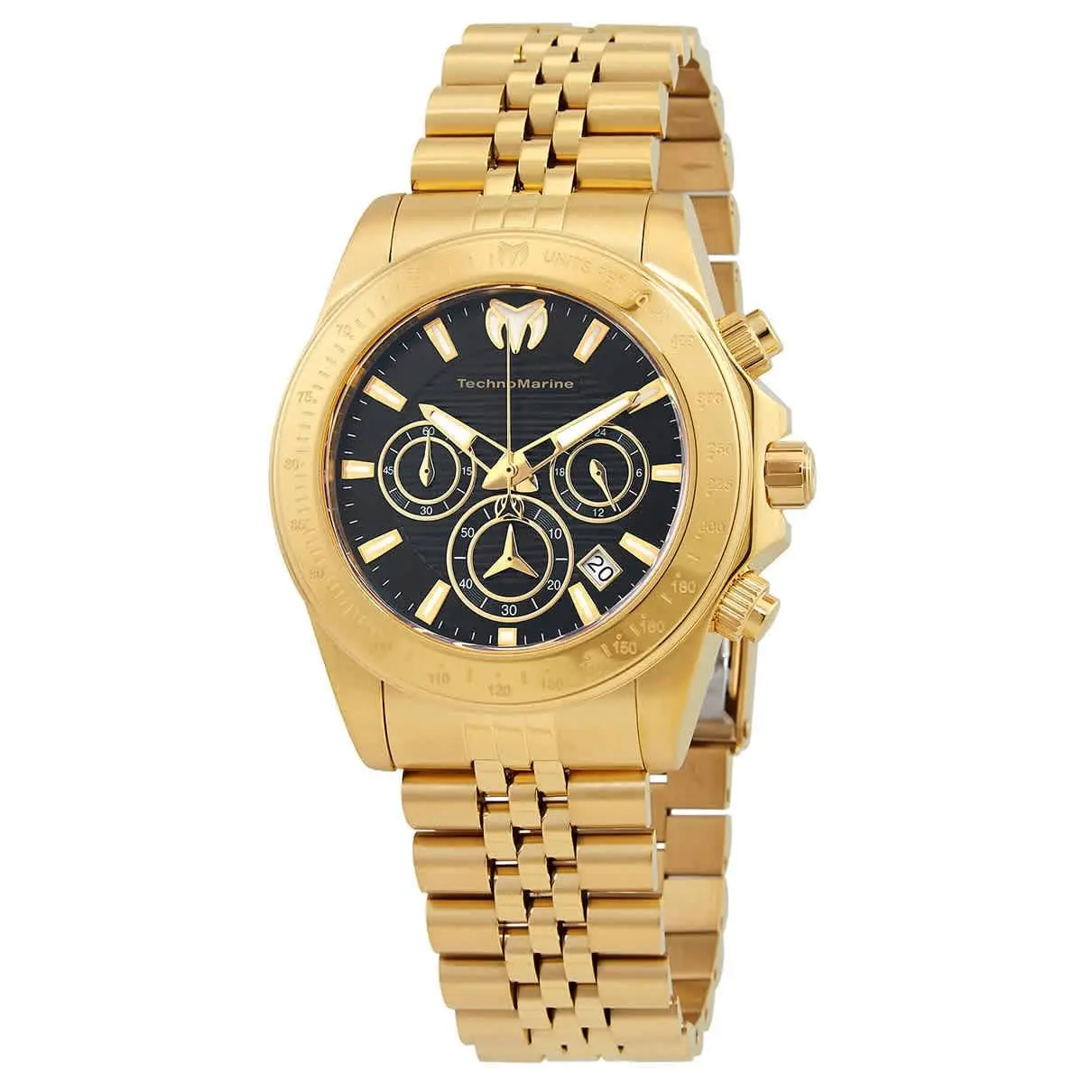 Technomarine Manta Chronograph Quartz Black Dial Men`s Watch TM-219023 - Dial: Black, Band: Gold, Bezel: Yellow Gold-tone