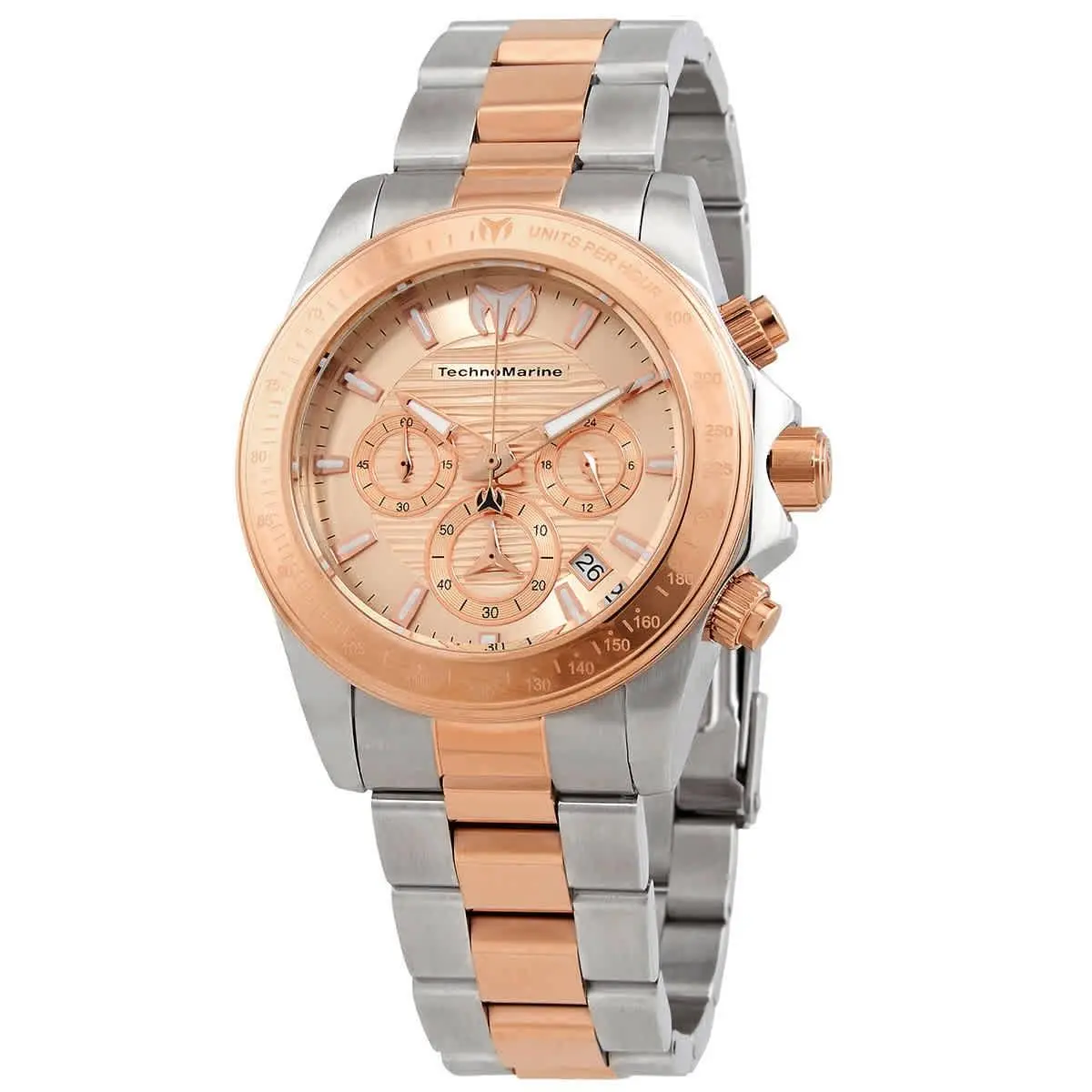Technomarine Manta Ray Chronograph Quartz Rose Gold Dial Men`s Watch TM-219007 - Dial: Rose, Band: Two-tone (Silver-tone and Rose Gold-tone), Bezel: Silver-tone