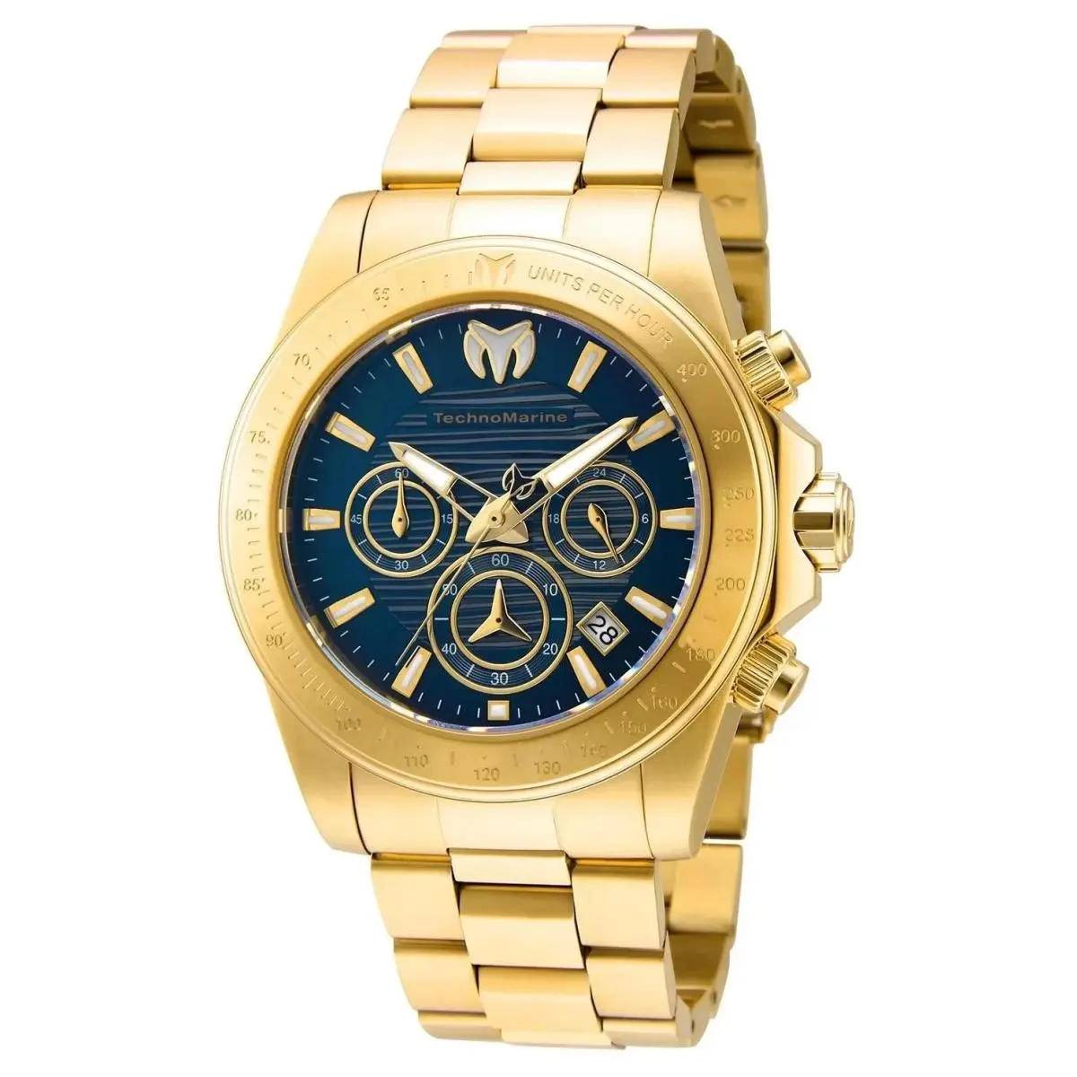 Technomarine Manta Ray Men`s 42mm Blue Dial Gold Stainless Steel Watch TM-219006 - Dial: Blue, Band: Gold, Bezel: Gold