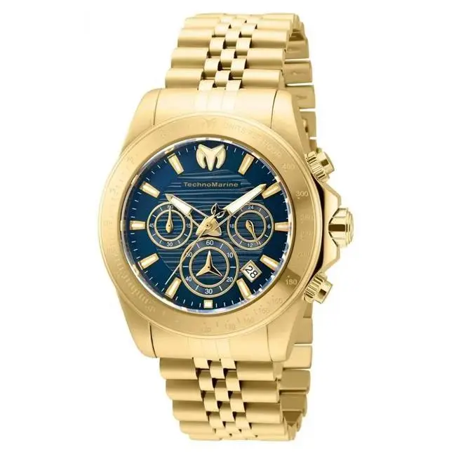 Technomarine 42 mm Manta Quartz Stainless Steel Chronograph Blue Dial Watch For Men - Multicolor, Dial: Blue, Band: Gold