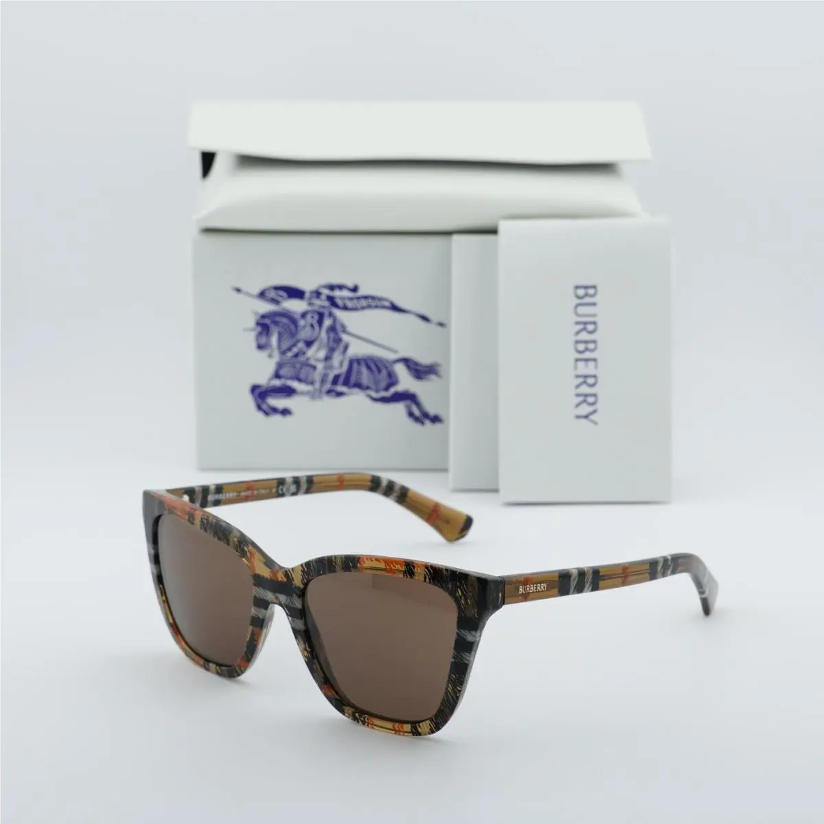 Burberry BE4470 419987 Sunglasses Women`s Grey Check/dark Grey Square Shape 54mm