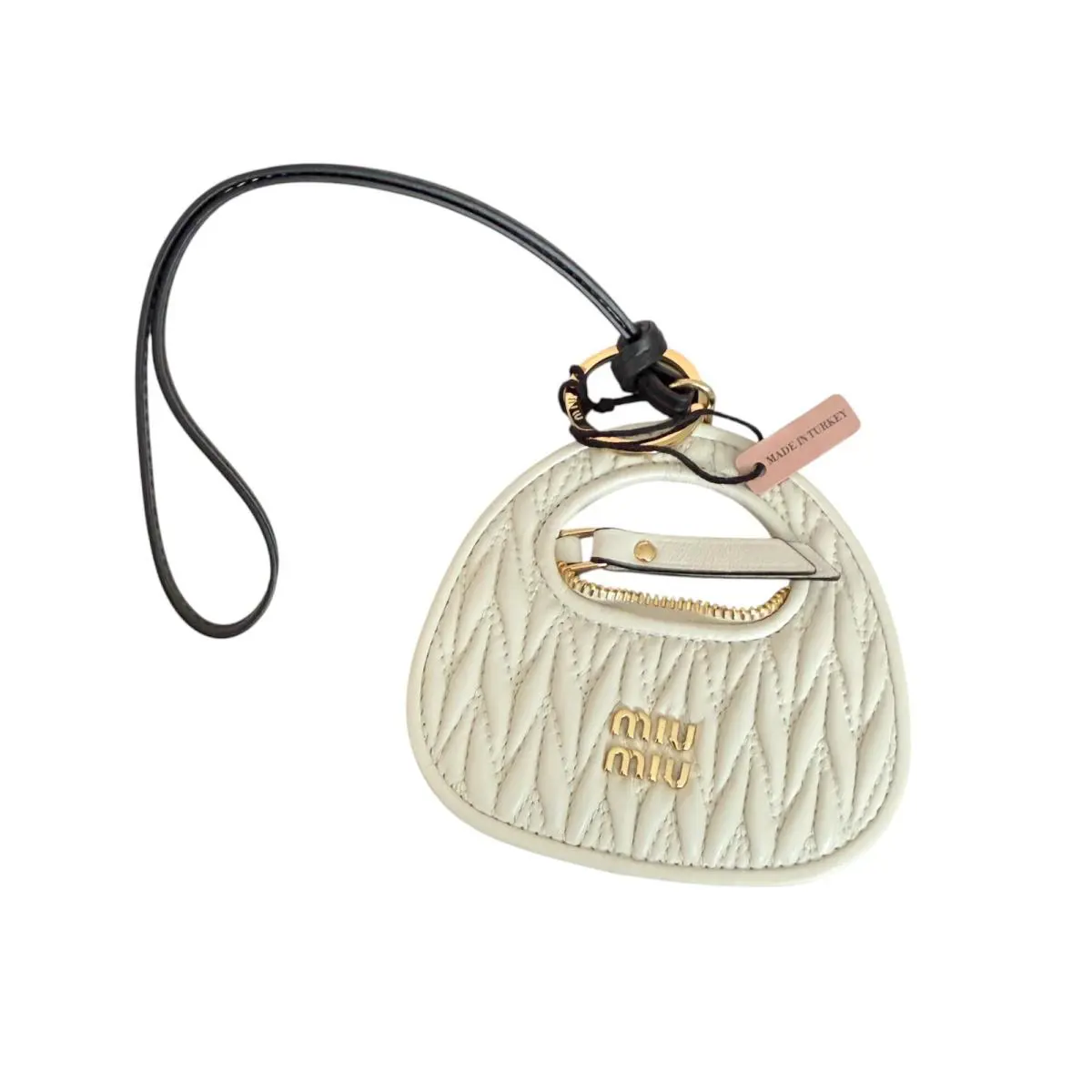 Miu Miu 5TL357 202s Wander Mirror White Leather Bag Charm