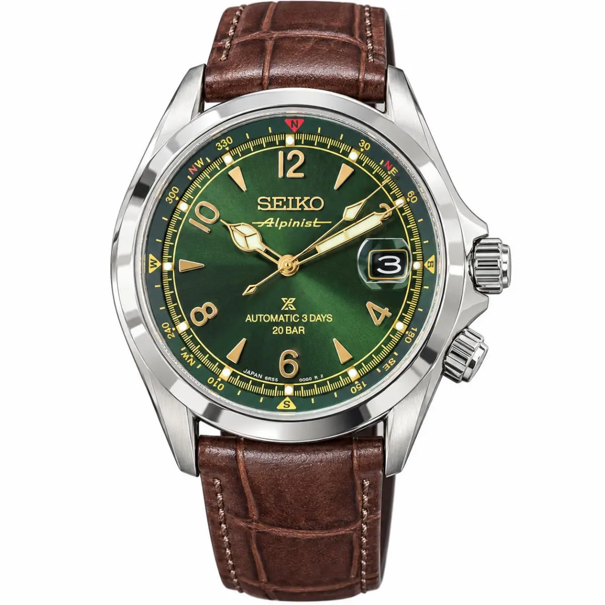Prospex Alpinist Automatic 39.5mm Green Dial Leather Band Watch SPB507 by Seiko