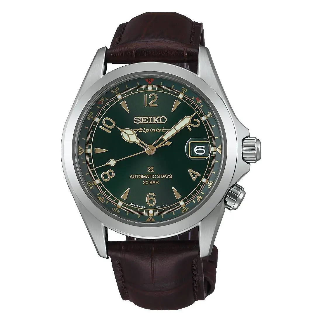 Seiko Prospex Alpinist Mechanical 39.5mm Green Dial Leather Band Watch SPB507