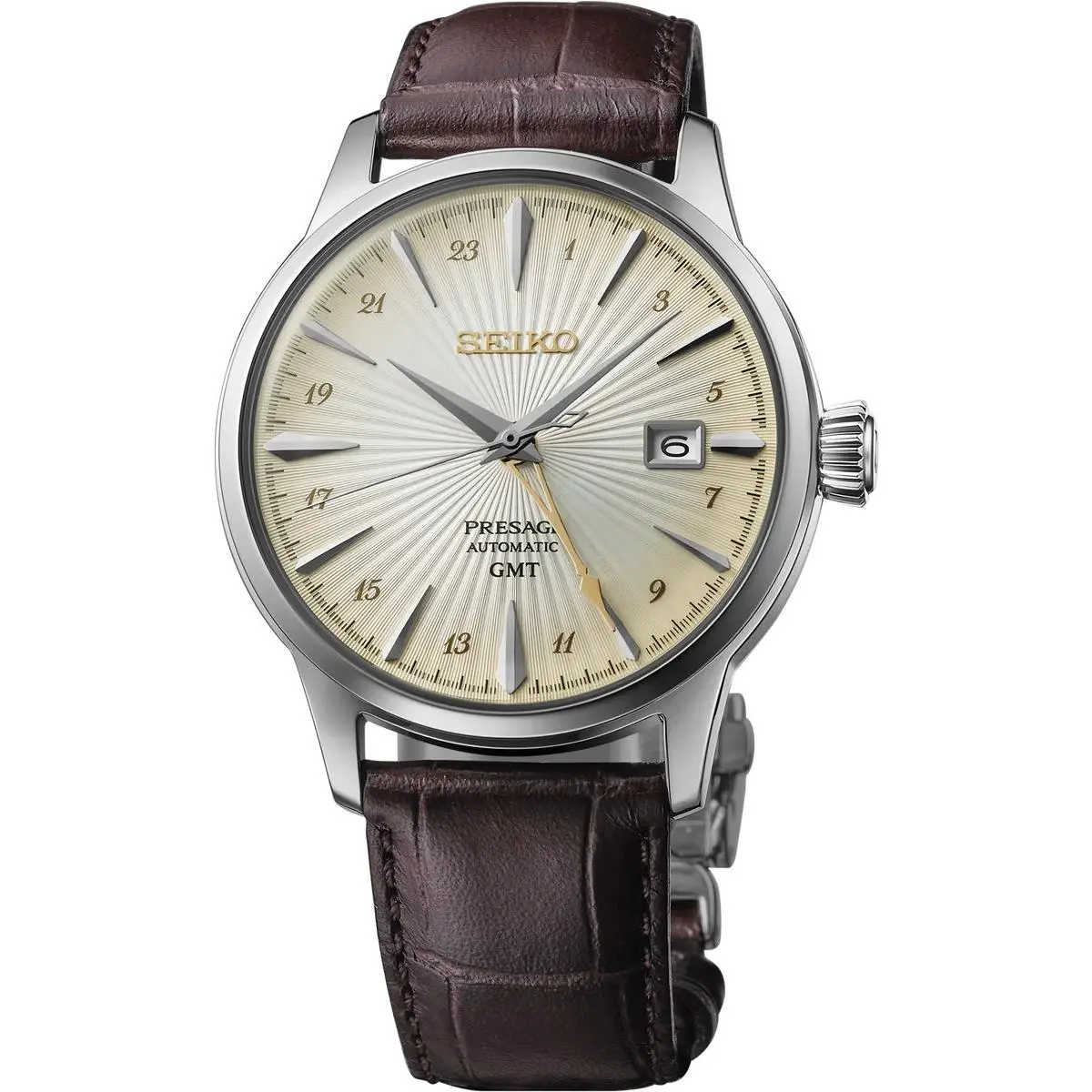 Presage Cocktail 40.5mm Ivory Dial Dark Brown Leather Band Watch SSK041 by Seiko