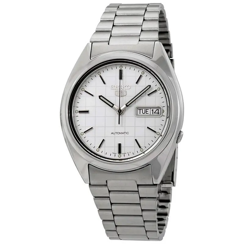 5 Automatic White Grid Dial Stainless Steel Men’s Watch - SNXF05 by Seiko