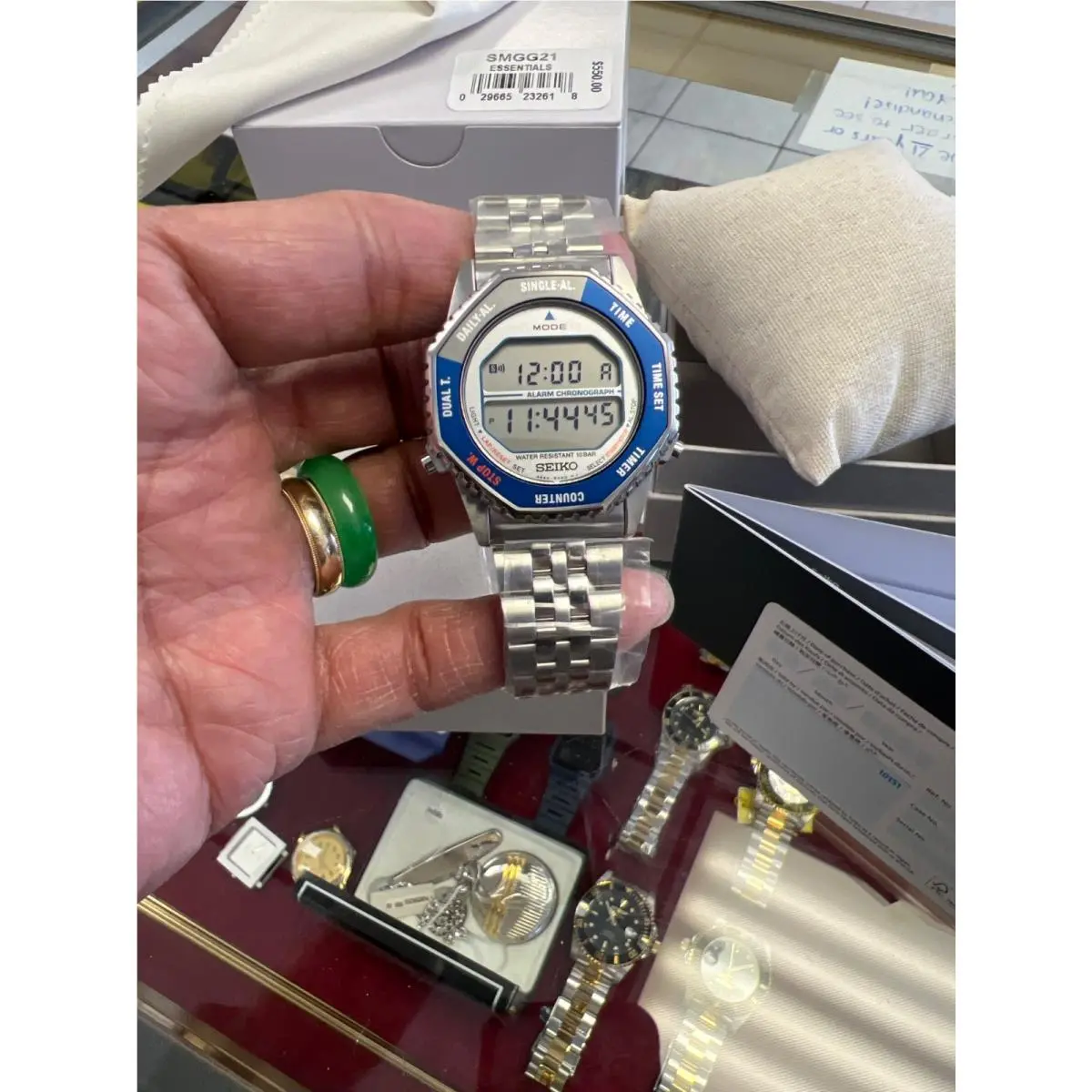 Seiko Rotocall Quartz Chronograph Digital Dial Men`s Watch SMGG21 - Dial: White, Band: Silver, Bezel: Two-tone