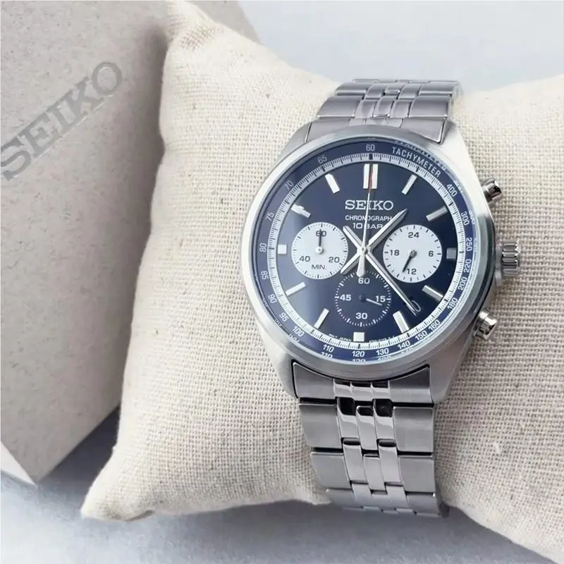 Seiko SSB427 Chronograph Quartz Men`s Watch Blue Dial Silver Bracelet