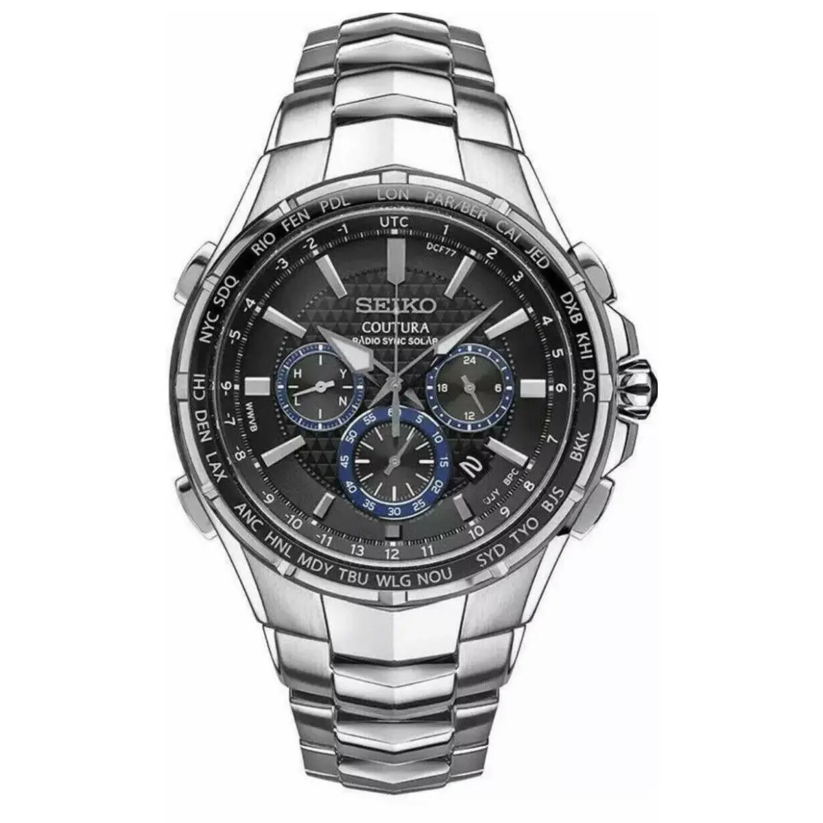 Seiko SSG009 Coutura Radio Sync Solar Chronograph World Time Men`s Watch