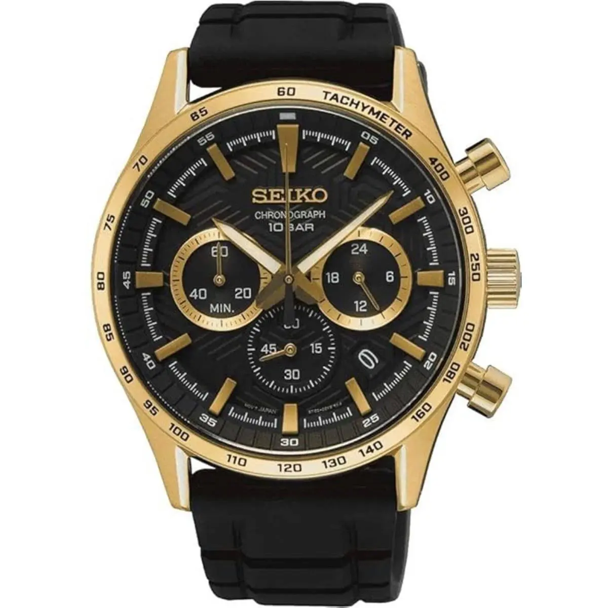 Seiko Men`s Watch Quartz Chronograph Black Dial Silicone Rubber Strap SSB446P1