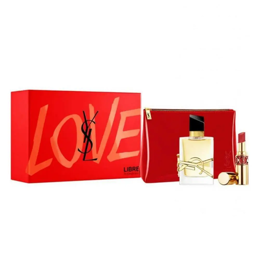 Yves Saint Laurent Ysl Libre 3 PC Gift Set W- 1.7OZ Edp + Mini Rouge Volupte Shine Lipstick + Pouch