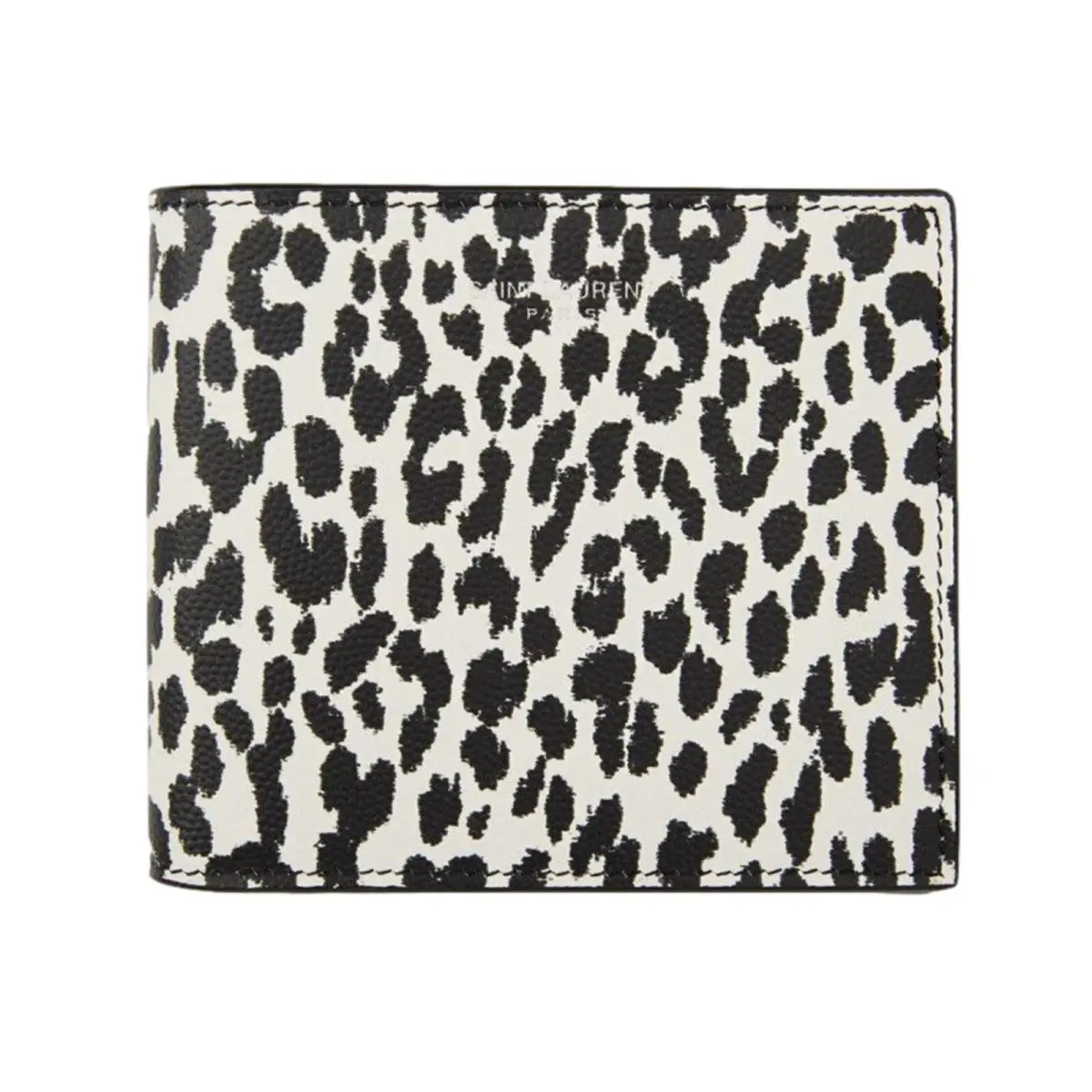 Saint Laurent Babycat Leopard Print Leather Bifold Wallet Black White
