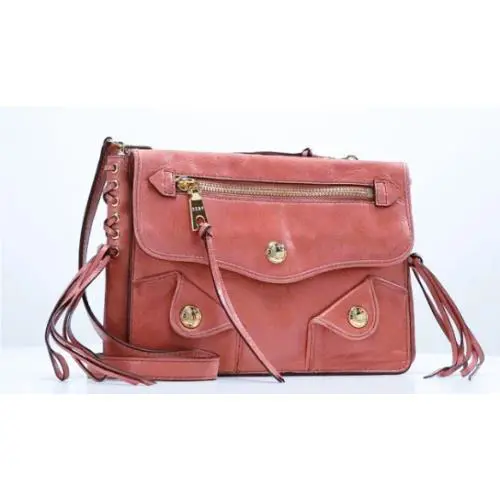 Dkny Crossbody Clutch Bag Rose Glazed Leather Triple Compartment Whipstitch