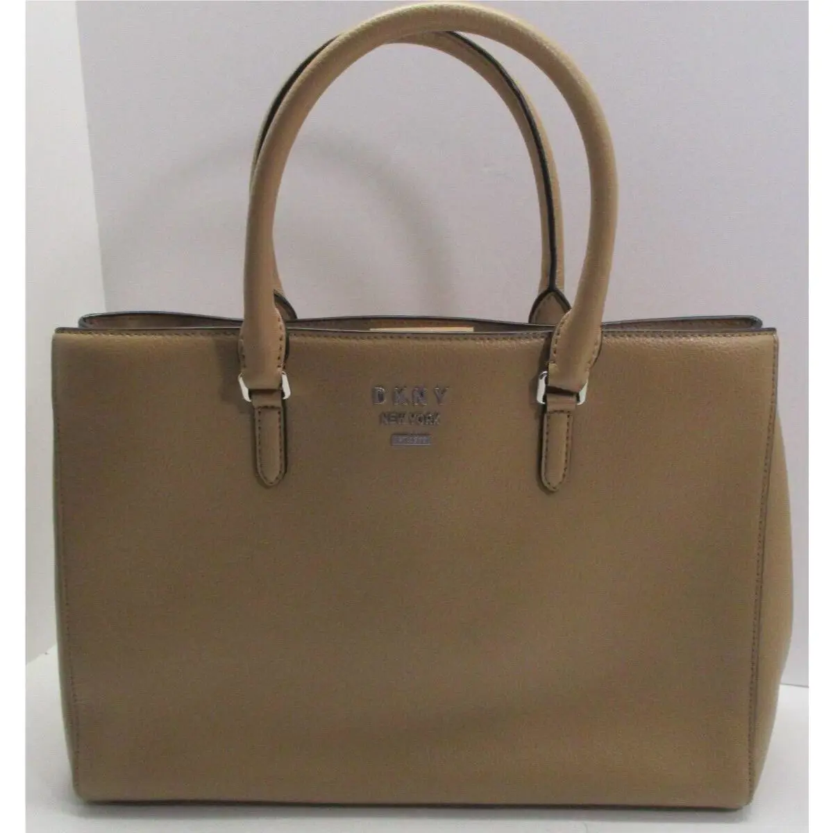 Dkny Paige Satchel Large Tote Double Rolled Leather Handles Rich Latte Brown