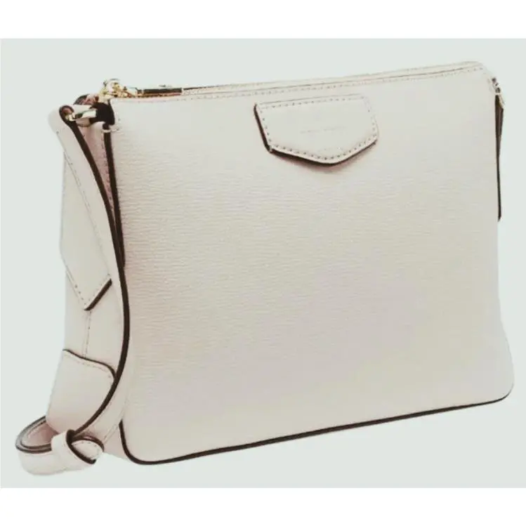 Dkny Crossbody Ivory Pebble Leather Messenger Gold Zip Embossed Signature Logo