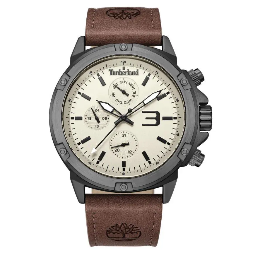 Timberland Brown Leather Beige Dial Day/date Men’s Watch TDWGF9002903
