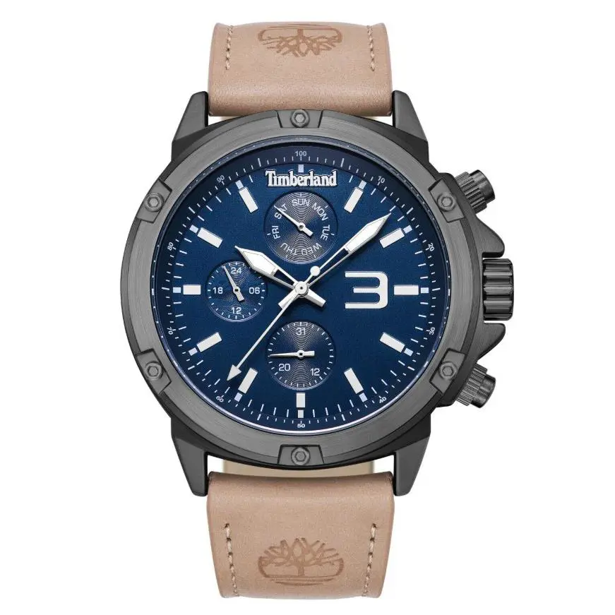 Timberland Light Brown Leather Blue Dial Day/date Men’s Watch TDWGF9002902