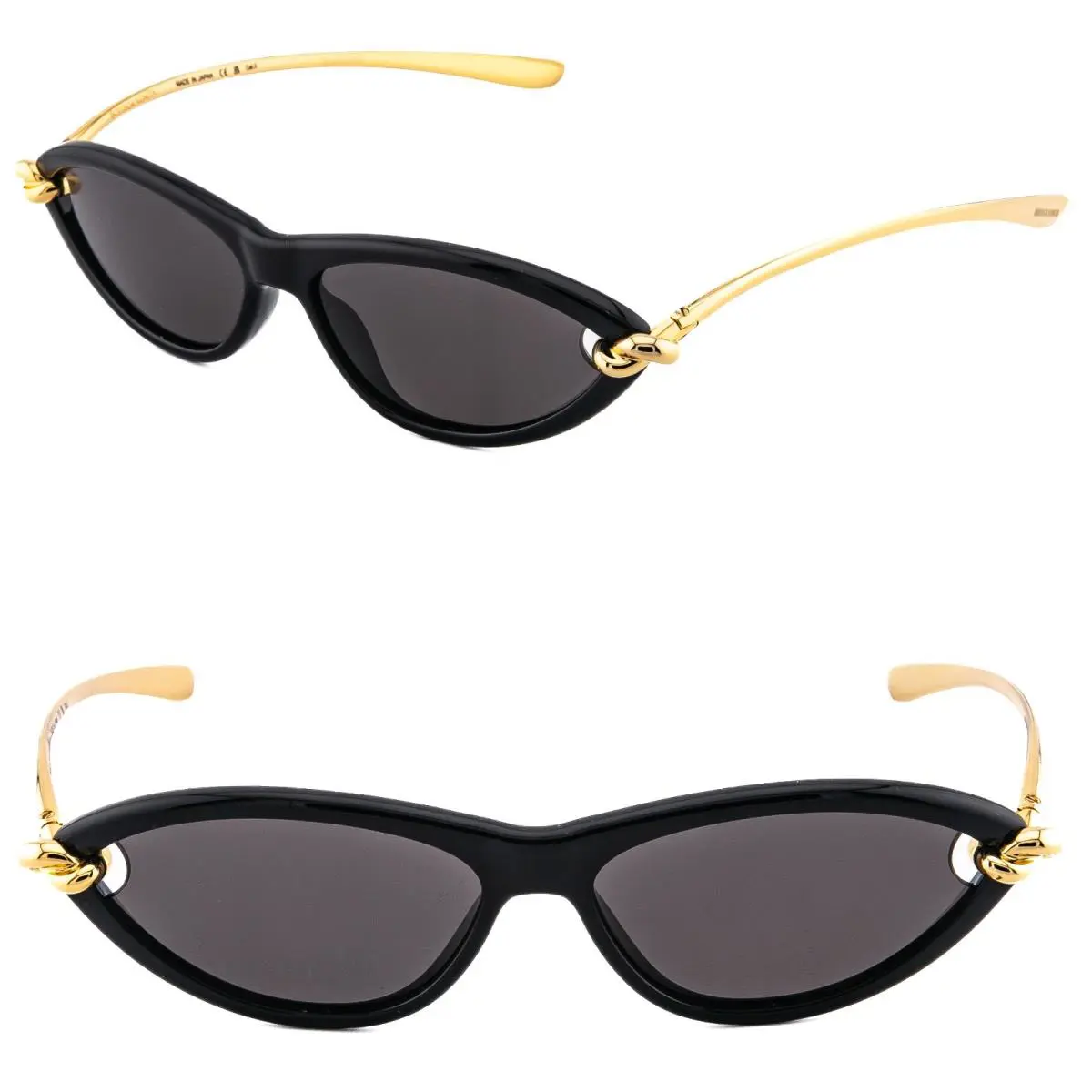 Bottega Veneta Knot Cat BV1390S Gold Black Narrow Unisex Metal Sunglass 1390 001