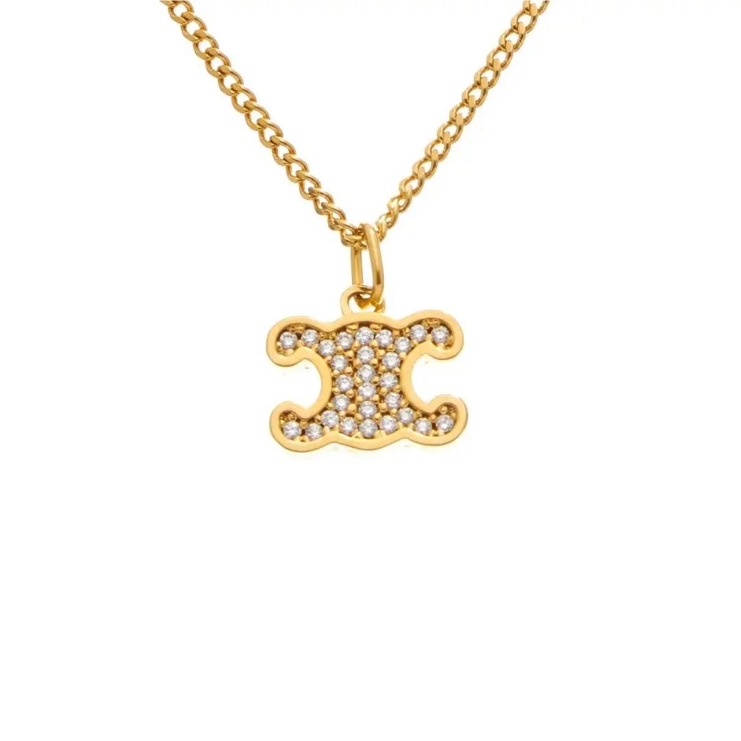 Celine Triomphe Rhinestone Necklace Women`s Yellow
