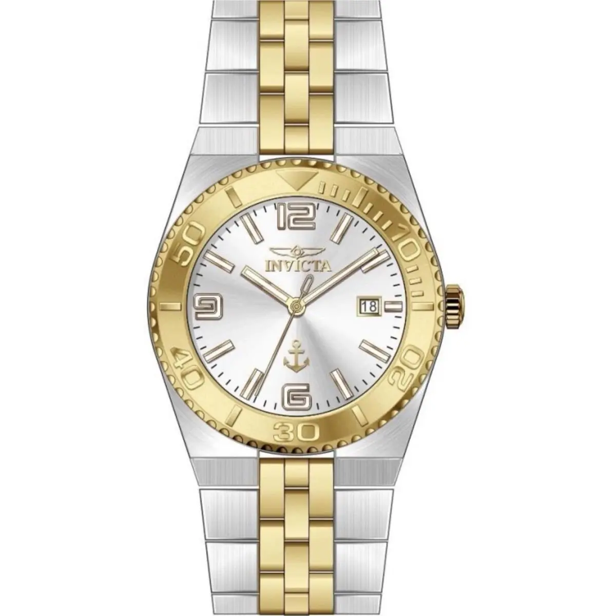 Invicta 50160 Ocean Voyage Watch 38MM Case Silver/gold Tone 50M WR - Dial: Silver, Band: Gold, Silver, Bezel: Gold