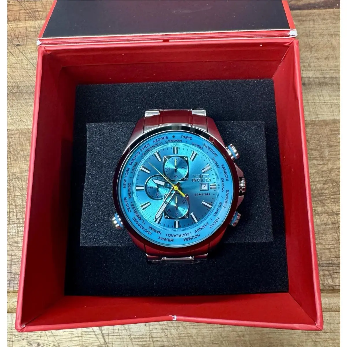 49079 -  Aviator Men`s Watch - 50mm Beautiful Blue Dial World Time Bezel by Invicta