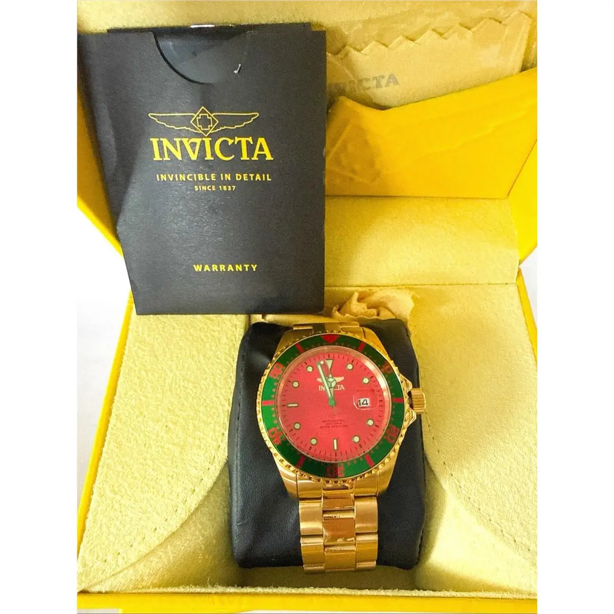 Invicta Men`s 43mm Pro Diver Quartz Red Dial Gold Tone Stainless Steel Watch