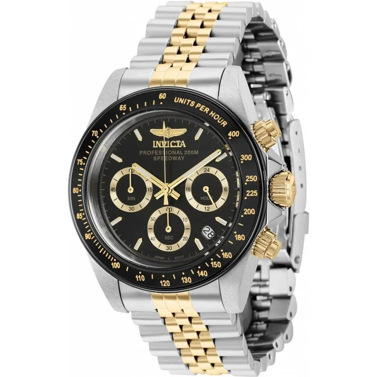Invicta Men`s Watch Speedway Quartz Chronograph Black and Gold Dial Steel 36739