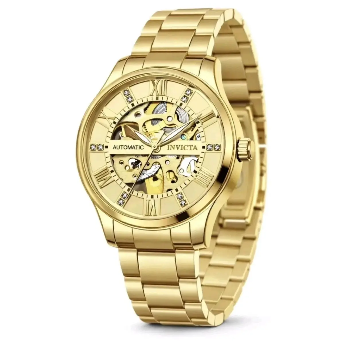 69115 Objet D`art 40mm Skeleton Automatic Gold Tone Steel Dress Watch by Invicta