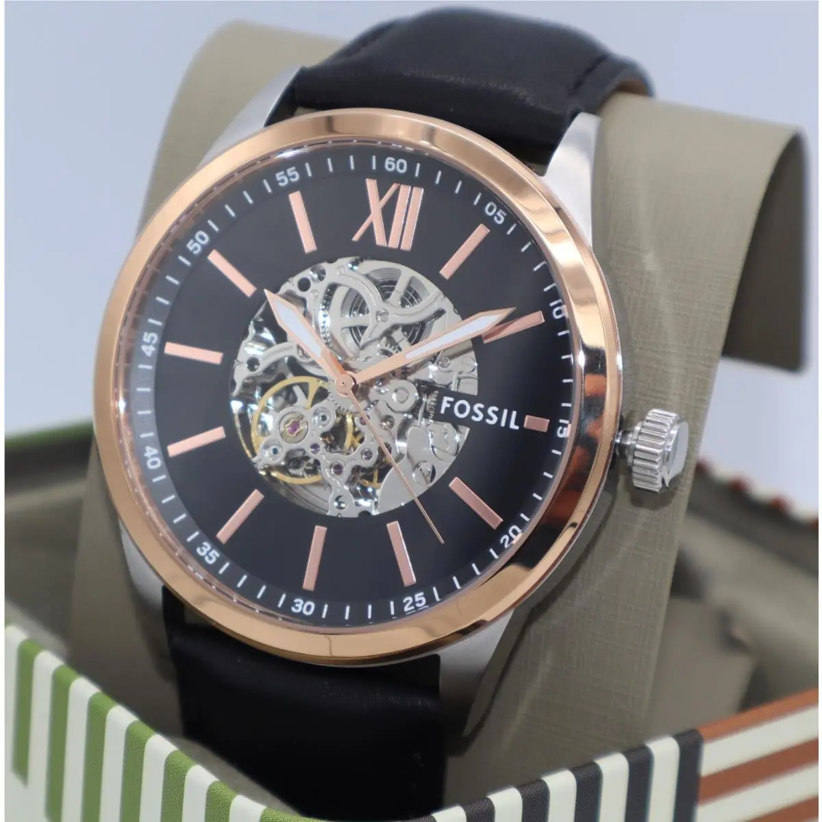 Fossil Flynn Automatic Skeleton Silver Black BQ2383 Men`s Watch