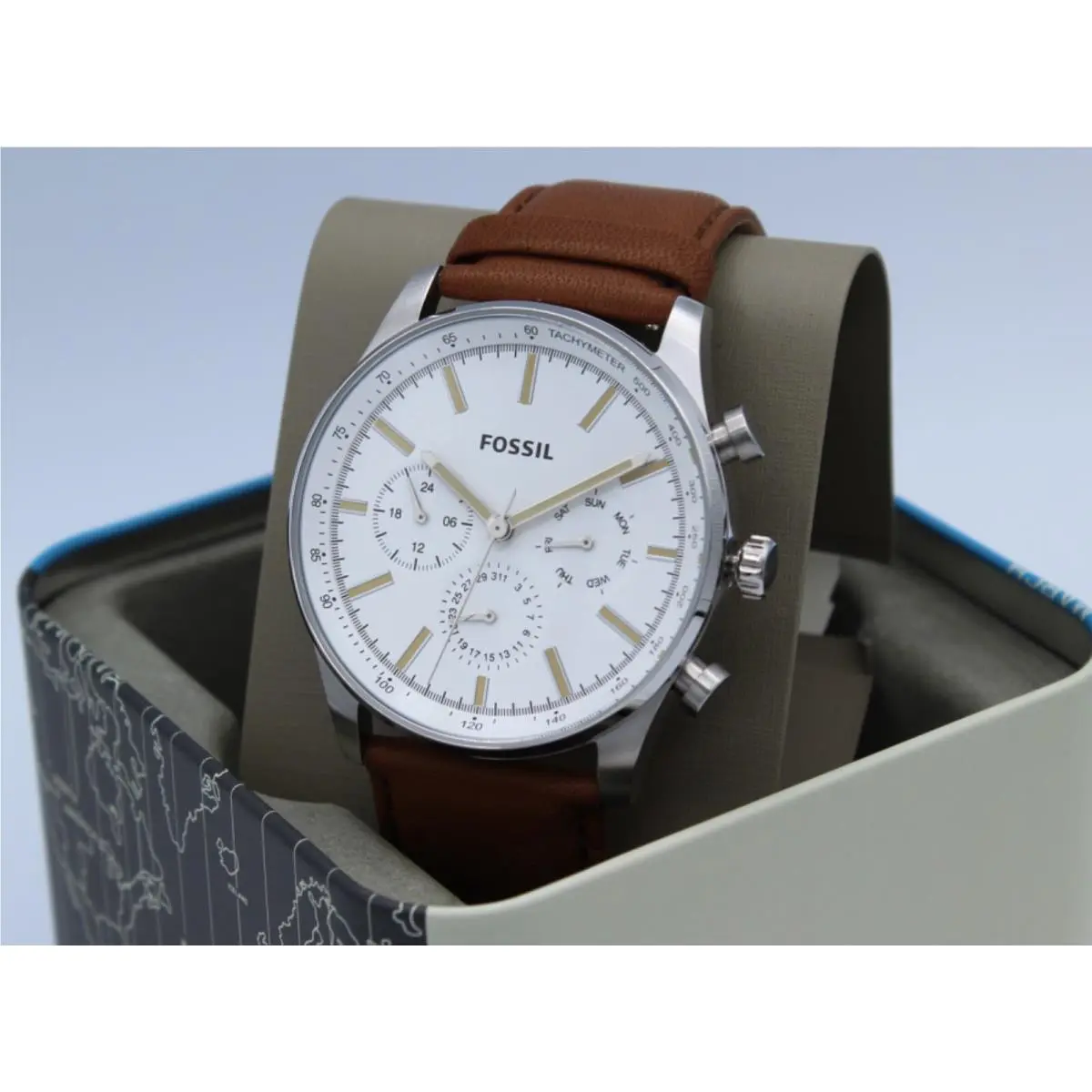 Fossil Sullivan Chronograph Silver Brown Leather BQ2748 Mens Watch